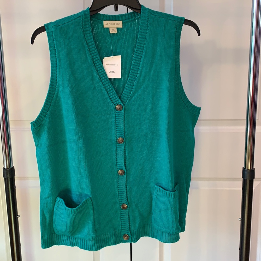 Appleseed's Green Sweater Vest with Pockets NWOT